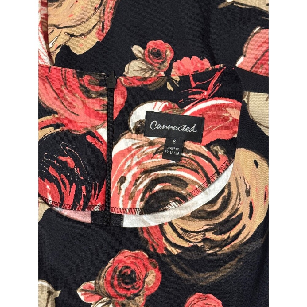 Connected Dress Womens 6 Sleeveless Floral Sheath Knee Length Black Coral Tan - Picture 3 of 7